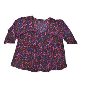 Torrid Plus Size 4 Peplum Blouse Top Black Pink Blue Animal Print
